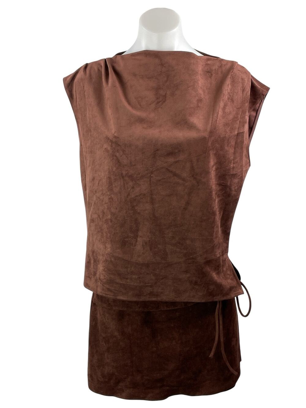Amanda Uprichard Freya Women's Brown Faux Suede Tie Two Piece Skirt Set Size S